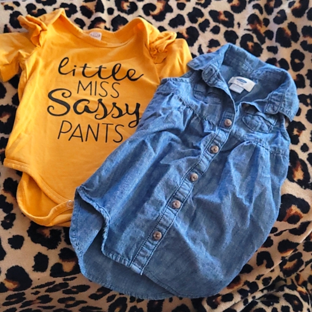 2 tops old Navy dress top and ruffle onesie  18mon fall